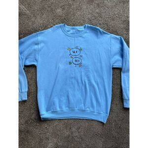 Men's Blue Heartstoppers Crew Neck Fleece Long Sleeve Pullover Sweater Large